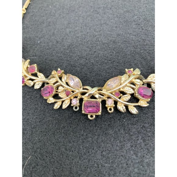 Vintage Necklace, 13-16" Adjustable Purple, Pink, GoldTone Metal Prong Set Pur - Picture 3 of 4